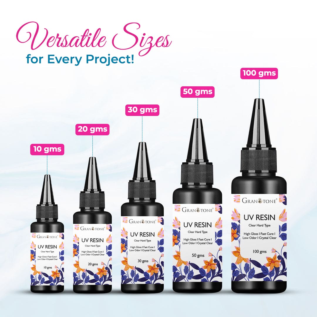 Granotone - Clear UV Resin Hard | High Gloss UV Resin Kit | Fast Curing Solar Activated Glue | Transparent, Low Viscosity | Bubble-Free | Non-Yellowing 100 GSM