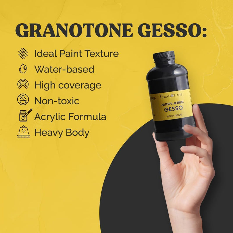 Acrylic Gesso (Black) Water Base Non-Toxic Universal Gesso Primer to Apply as an Undercoat Before Painting for Extra Coverage