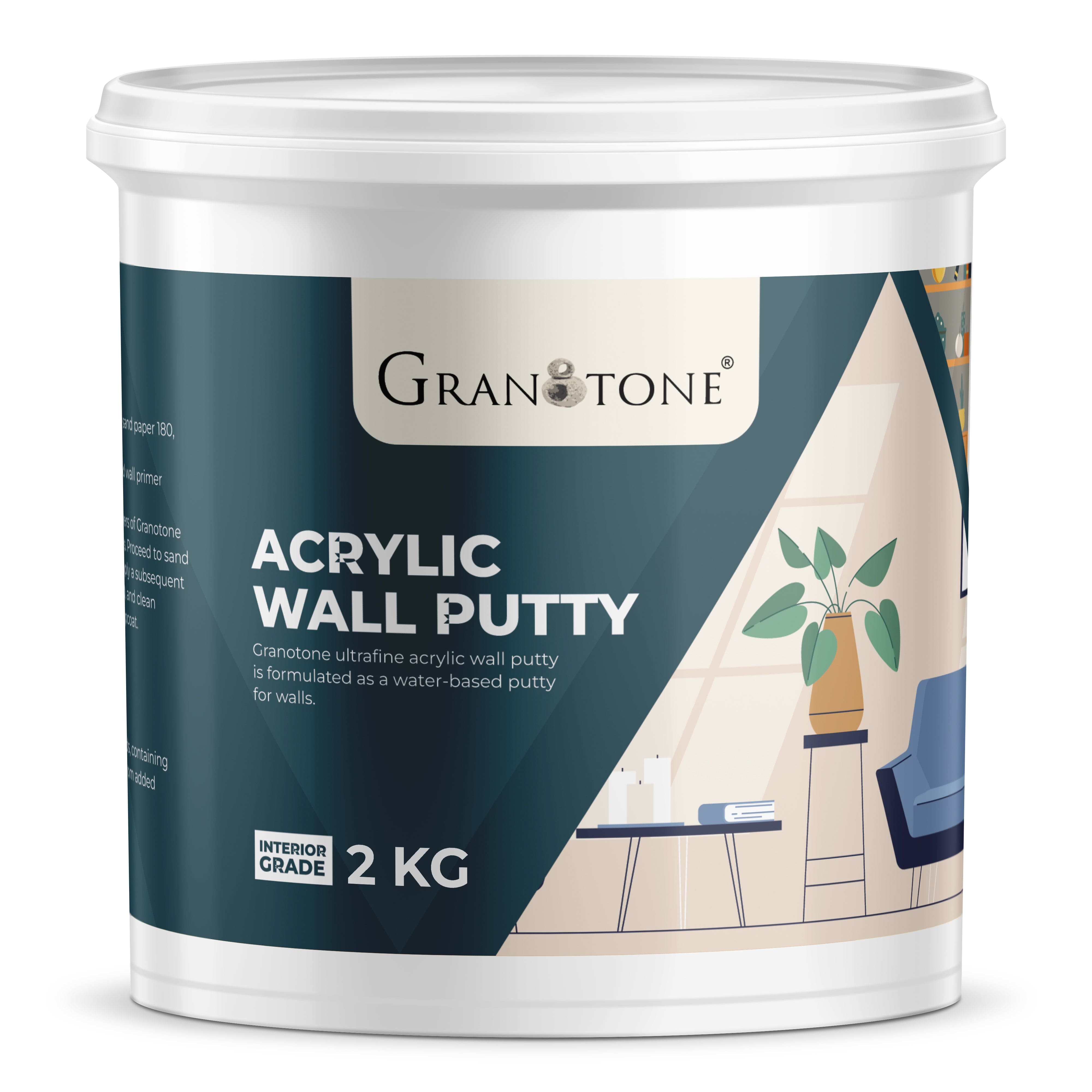 GRANOTONE Acrylic Wall Putty - Smooth Finish & Easy to Apply, Durable Filler for Interior Walls, Crack Resistant, White